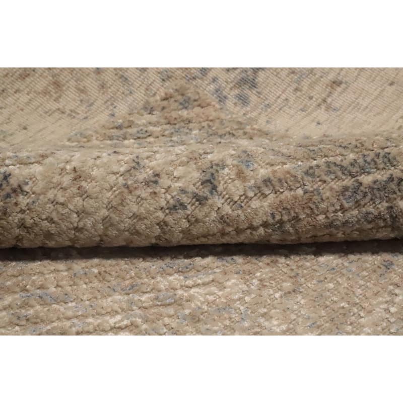 Hand Knotted Oriental Viscose Silk Carpet Modern All-Over Beige & Ivories Abstract Area Rug - 7' 9'' X 5' 10''