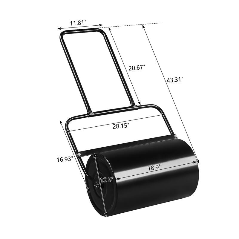 Black 10 Gallon Steel Lawn Roller with U-Handle for Even Grass and Sod Flattening - (19 x 12.6 x 43)" (L x D x H)