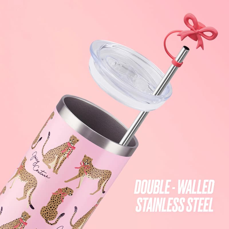 Juicy Couture Glam Slip Hydration Stainless Steel Tumbler with Straw Topper