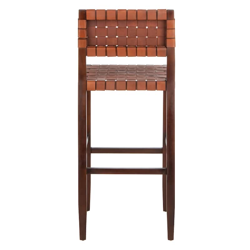 SAFAVIEH Euna 30.32 Inch Woven Leather Bar Stool - Cognac - 18" x 20" x 38" - 18Wx20Dx43H