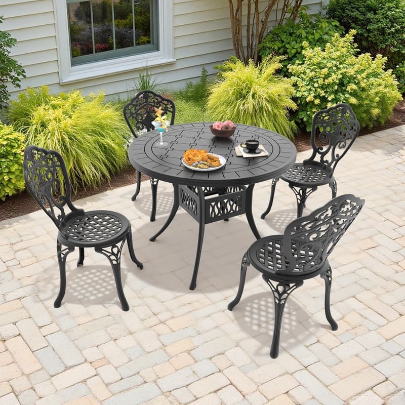 Traditions 5-Piece Patio Outdoor Dining Set with 4 Dining Chairs and Round Dining Table, Rust Free