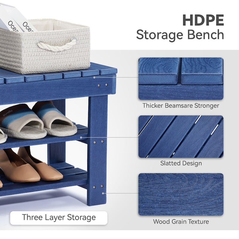 HDPE Outdoor Storage Bench Entryway Shoe Rack Patio Bench