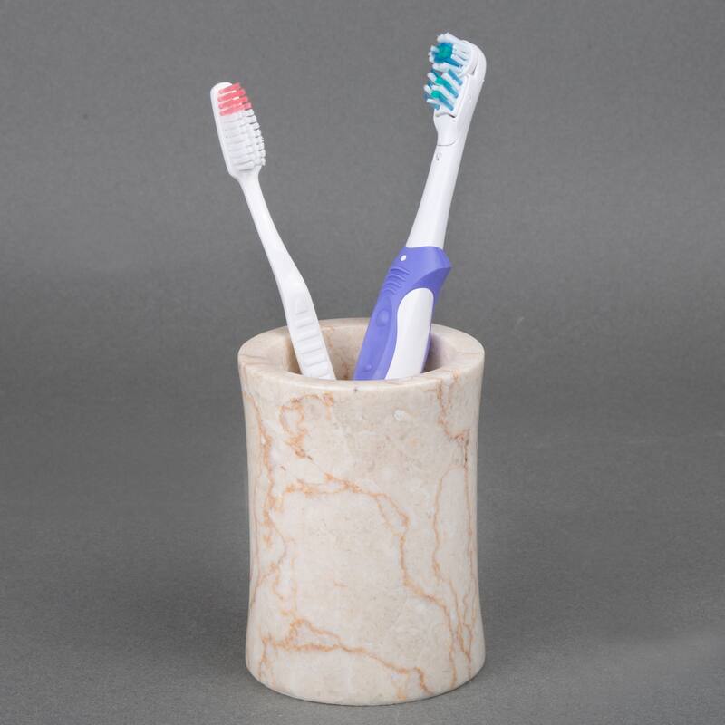 Creative Home Fenway Collection Champagne Marble Tumbler, Toothbrush Holder, Makeup Brush Organizer - Beige