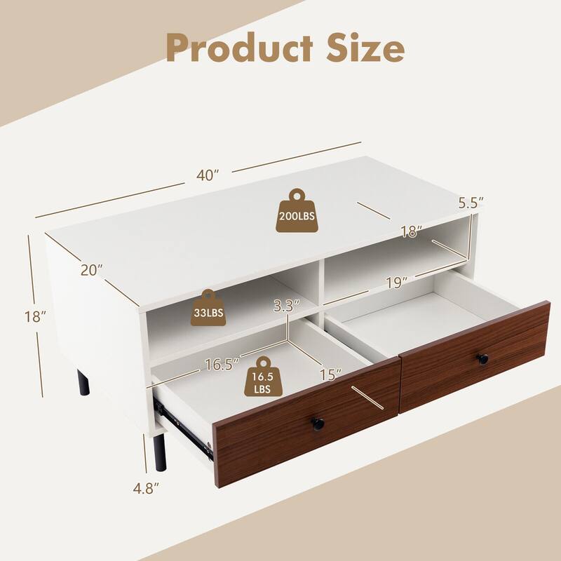 Gymax Coffee Table Modern Rectangle w/ Storage Shelf & Drawers Living