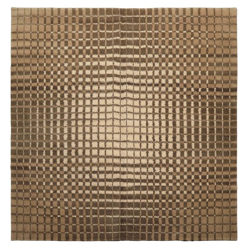 7'11''x8'1'' Tibetano Hand Knotted Wool Ivory Modern & Contemporary Sunburst Rug - 7' 11'' x 8' 1''