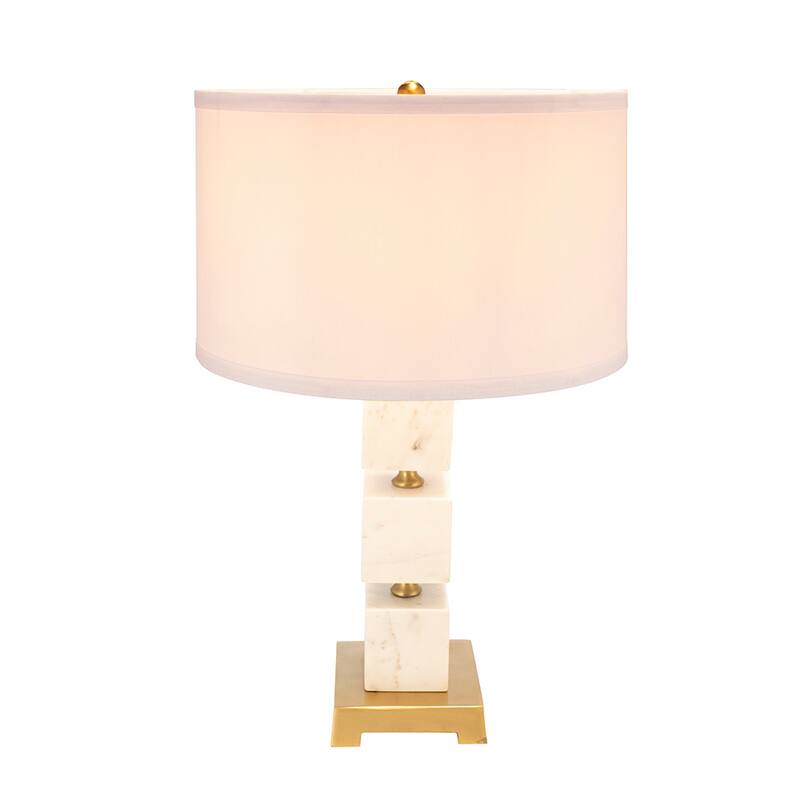 D16x26.5" White Marble Cube Table Lamp with Gold Base and Body (Lamp Shade Assembly Required)