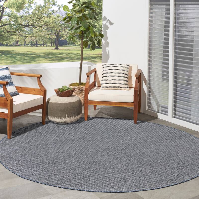 Nourison Tulum Indoor/Outdoor Solid Area Rug - 8' x Round - Denim