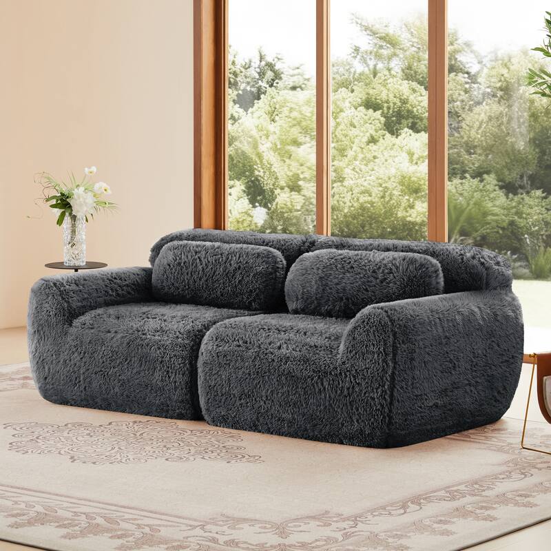 Roomfitters 2-Seater Modular Plush Sectional Sofa, No Assembly High-Density Sponge Couch with Pillows