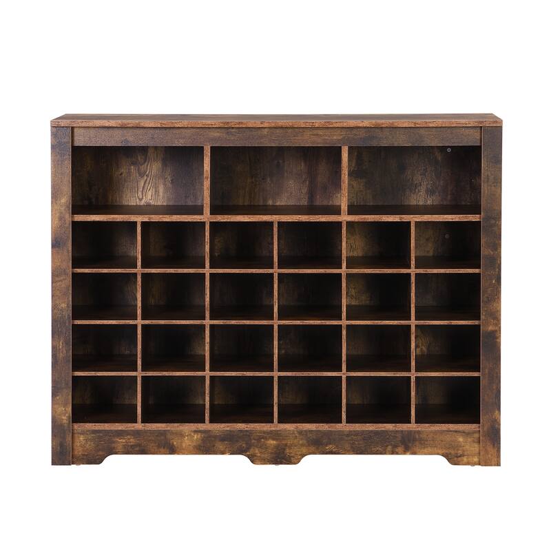 Shoe Cabinet Console, Square Lattice Shoe Storage Cabinet with Curved Base, 24 Pair Wood Shoe Rack for Entryway