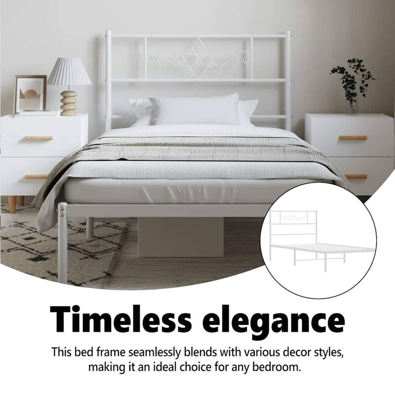 vidaXL 12 Inches White Twin Metal Bed Frame No Mattress - 77.2" x 41.3" x 35.4"