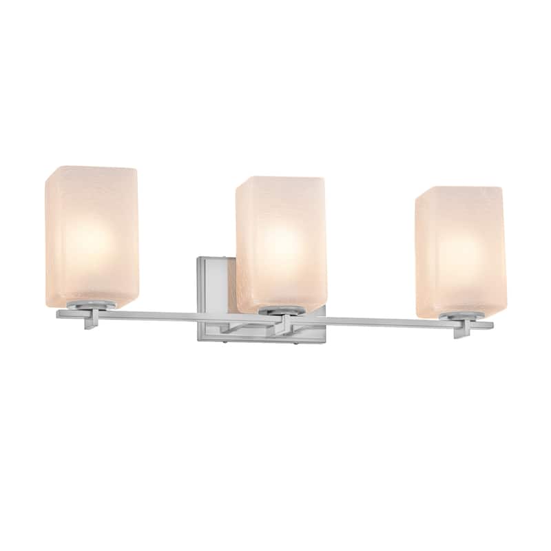 Justice Design Fusion Era 3-light Polished Chrome Bath Bar, Frosted Crackle Square w/ Flat Rim Shade