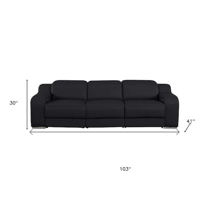 HomeRoots 103" Black Italian Leather Reclining USB Sofa