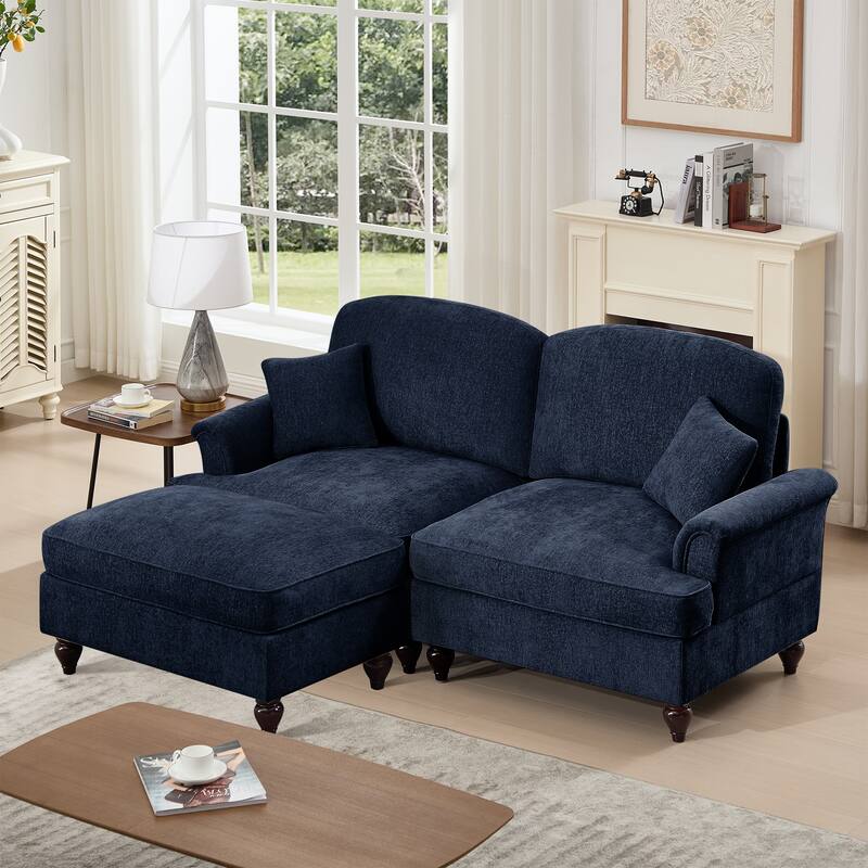 2-Seater L Shaped Sofa Couch, Lounge Sofa with Removable Ruffles Pleats Skirts, Loveseat Sofa with Movable Ottoman