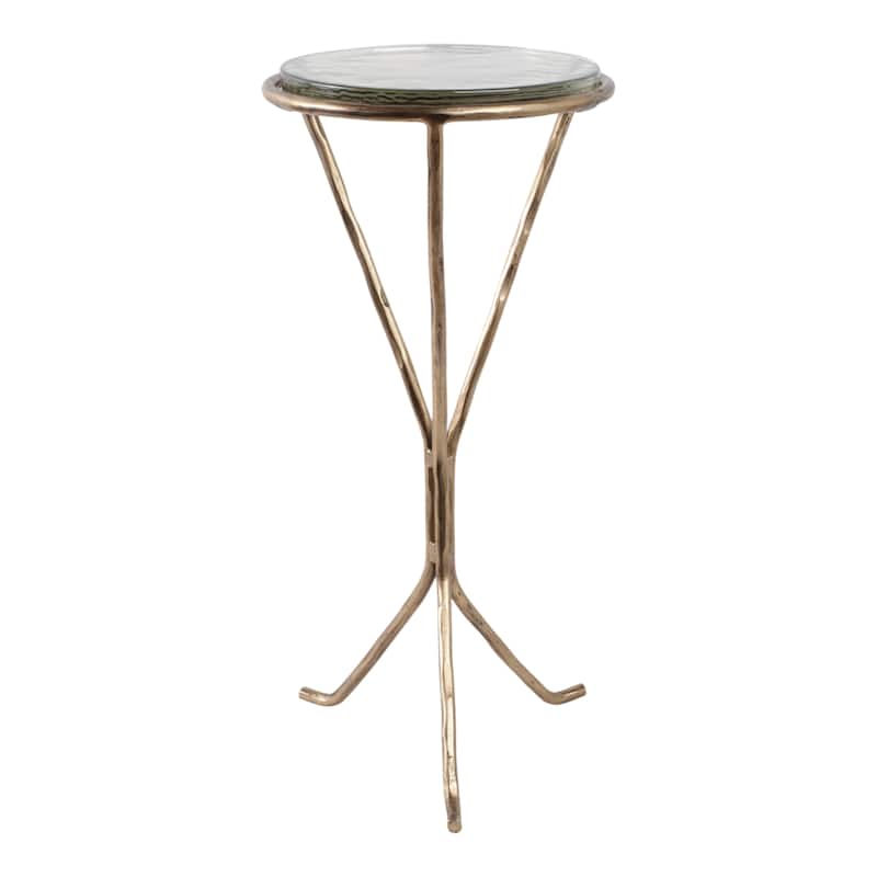 Iron Glass Round Top Accent Table Sculptural Tripod Base - 23" Gold - 10.5" x 10.5" x 22.5" - Glass - 10.5" x 10.5" x 22.5" - Gold