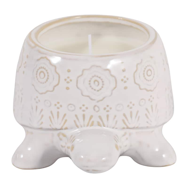 Lavender Turtle Ceramic Scented Candle - 7", White & Ivory - 6.5"