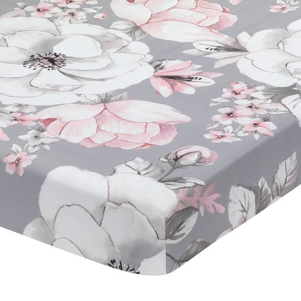 slide 2 of 5, Lambs & Ivy Signature Botanical Baby Watercolor Floral Cotton Crib Sheet - Gray