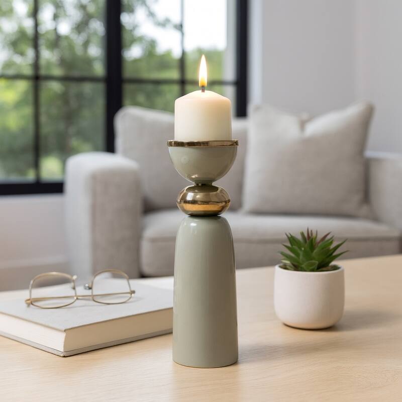 Metal Modern Curvy Pillar and Taper Holder - Green