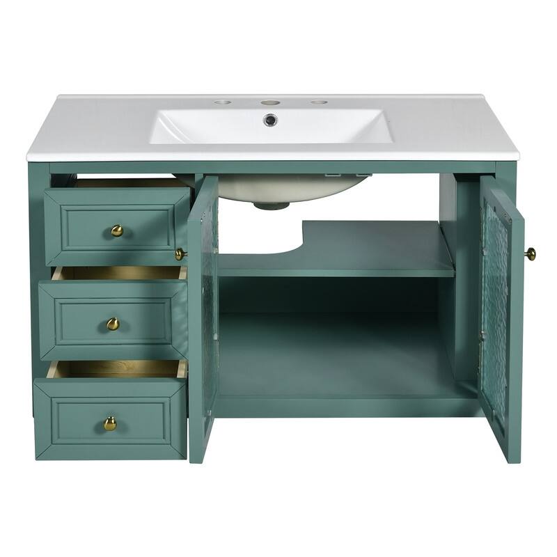 Bathroom Vanity with 36-inch Sink, Wood Modern Bathroom Storage Cabinet with 3 Drawers & 2 Soft Close Glass Doors