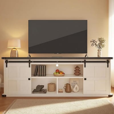 Mid Century Entertainment Center TV Stand for 77 Inch TVs with Storage Cabinets for Living Room - N/A