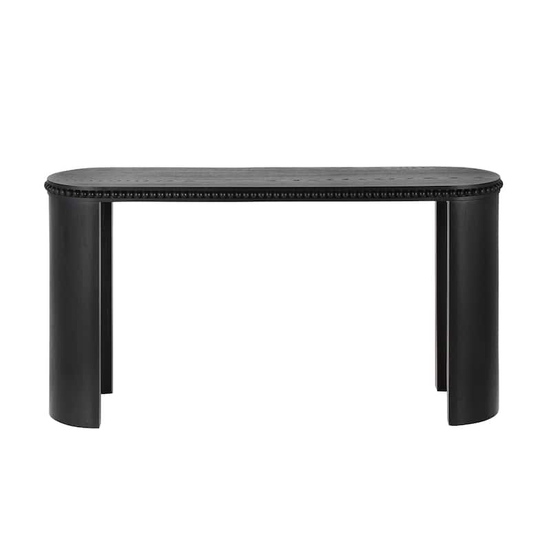Vintage Console Table With Beaded Trim And Reversible Curved Legs,Natural Wood Veneer Finish-Entryway Accent Table