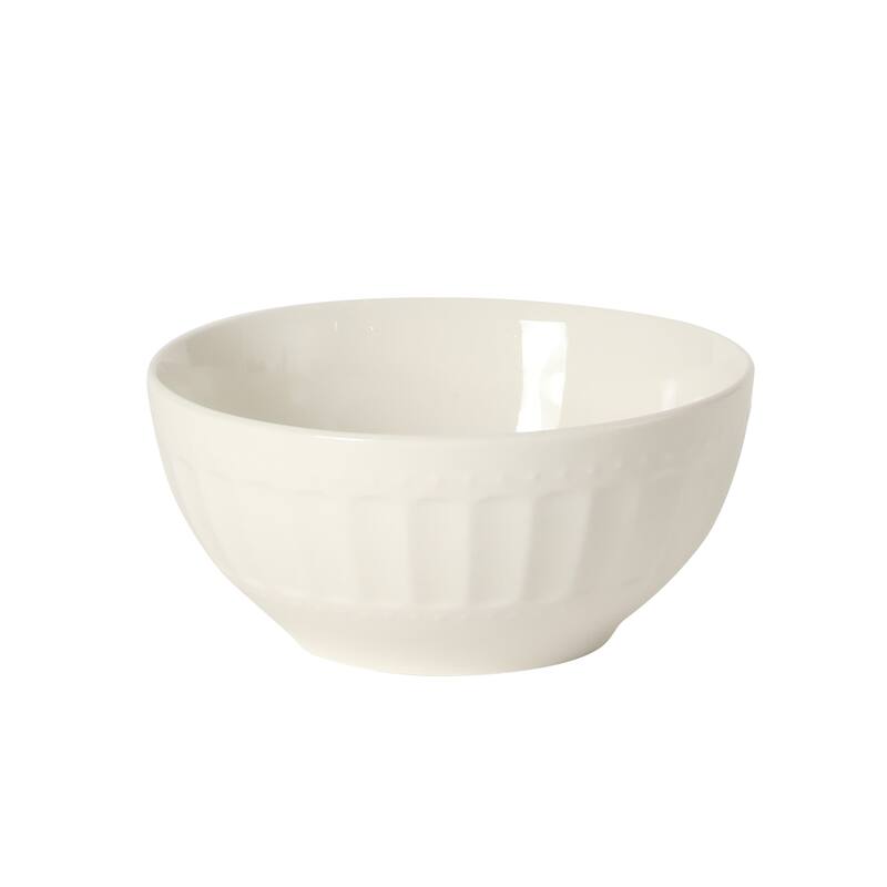 Gibson Home Melbourne White Plates and Bowls Set, 16 Piece Embossed Ceramic Dinnerware Set - Service for 4 Dishes