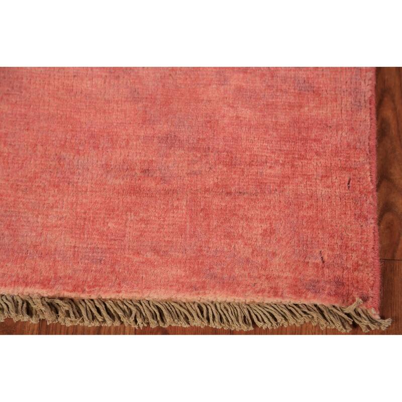 Pink Gabbeh Runner Rug Hand-Knotted Wool Carpet - 3'2" x 9'9"