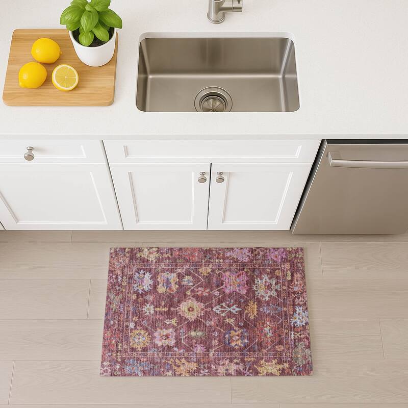 Machine Washable Indoor/ Outdoor Boho Traditional Chantille Rug