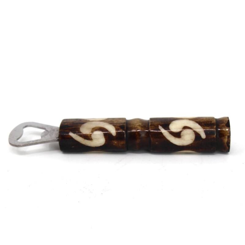 Hand-carved Bar Kit Cocktail Picks with Jar & Bottle Opener, Natural Bone