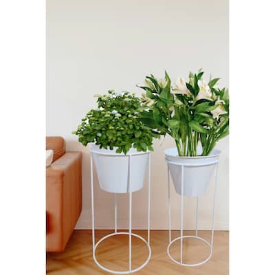 Metal Cachepot Set of 2 Black Color Flower Plant Stand - Minimalist Decor