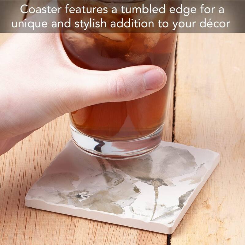 Absorbent Stone Tumbled Tile Coasters, Abstract Floral I, Set of 4