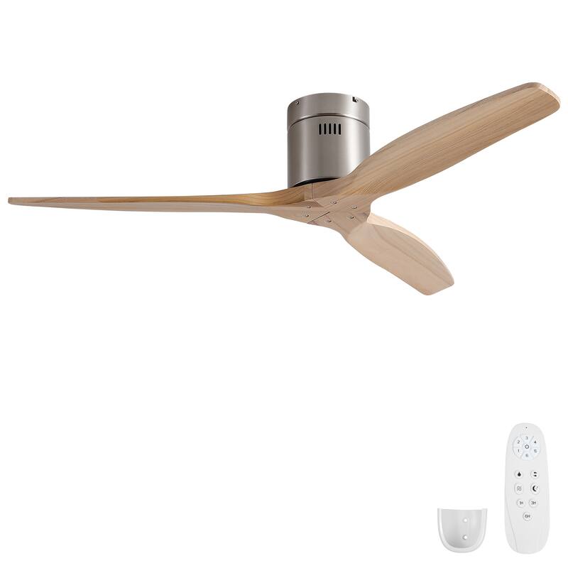 52"Mordern Rustic Elegance Solid Wood Blades Low Profile Flush Mount Ceiling Fan without Light