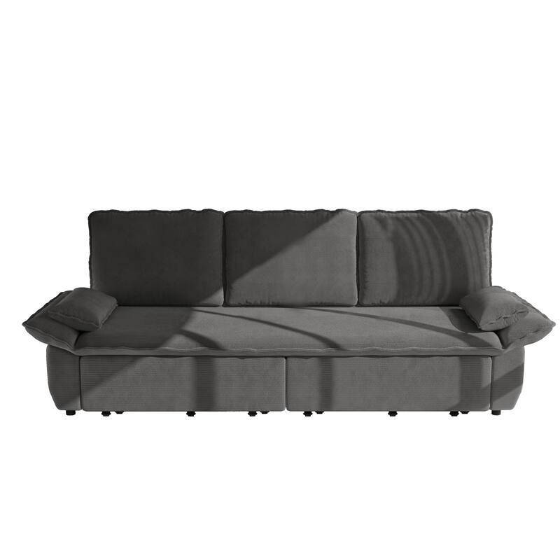 94.5" Corduroy Sofa Bed, 3-in-1 Convertible Sleeper Sofa Couch, Pull Out Sofa Bed, Space-Saving Upholstered Sofa