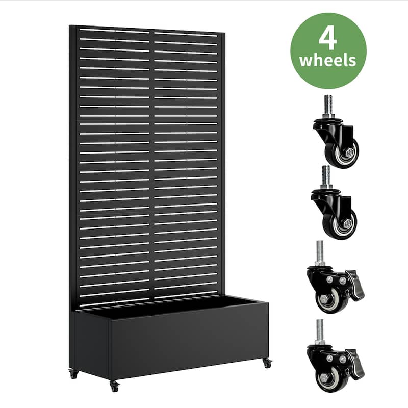Anmytek Metal Planter Box with Trellis on Wheels Privacy Screen Vertical Garden Black Outdoor Indoor