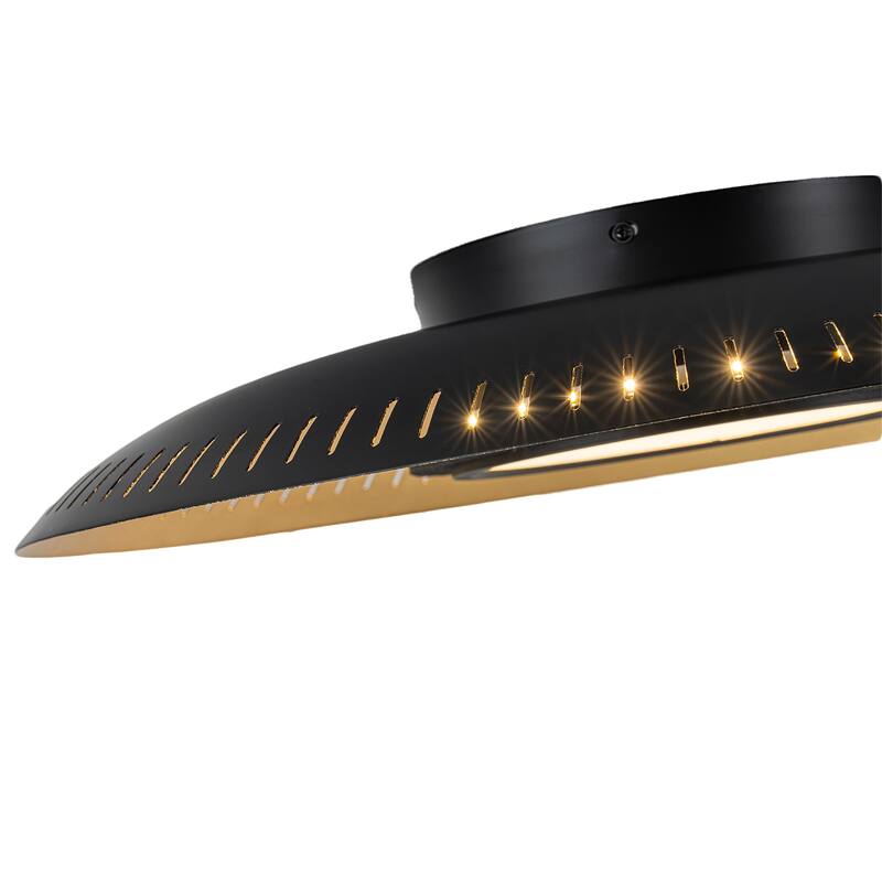 Black Iron LED Flush Mount Ceiling Light with Gold Foil Interior - Dia.22.83-in