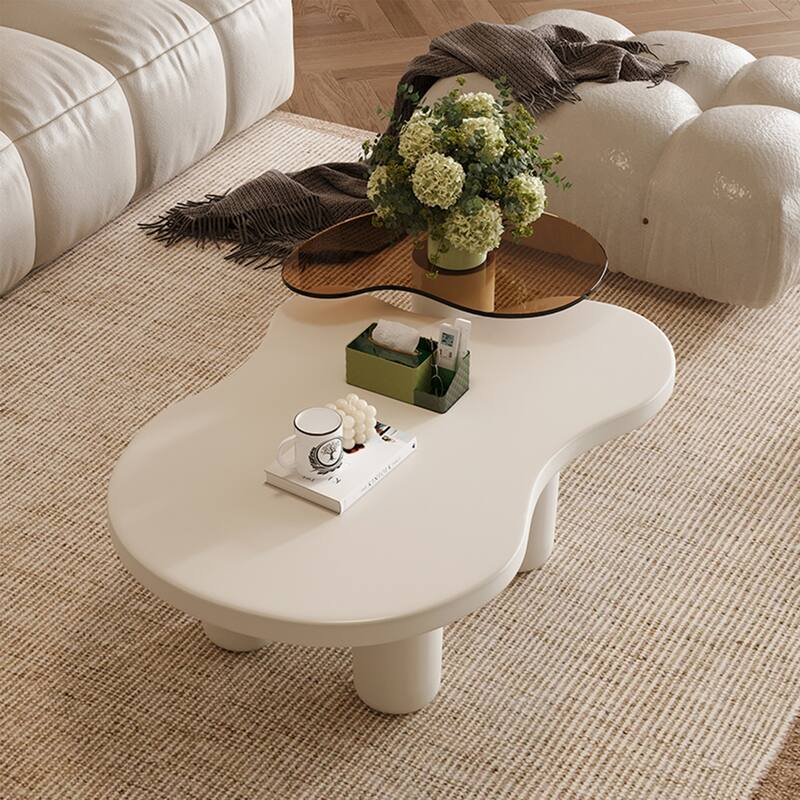 Cream White 2-Piece Nesting Coffee Tables - Glass Top, Easy Assembly for Living Room