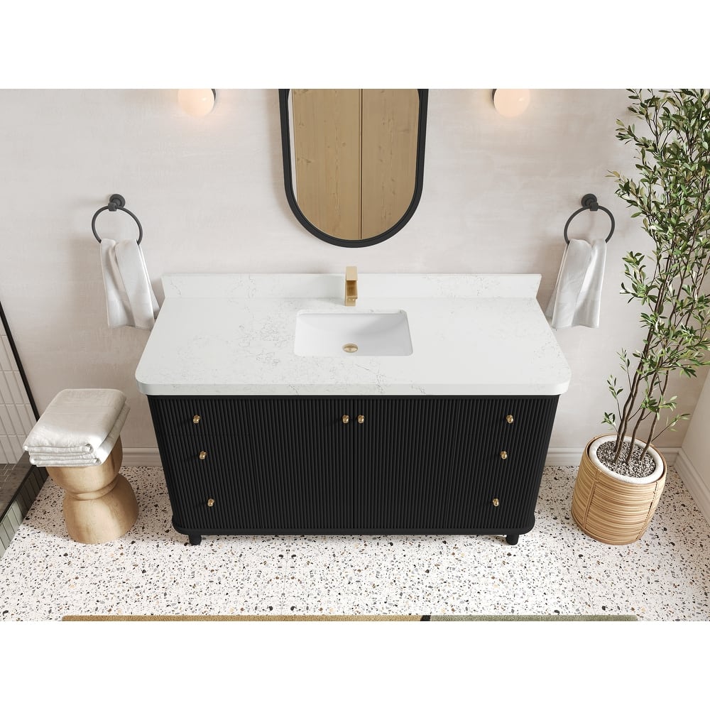 Willow Collections 60 in. W x 22 in. D Reeded Miami Single Bowl Sink Bathroom Vanity with Countertop