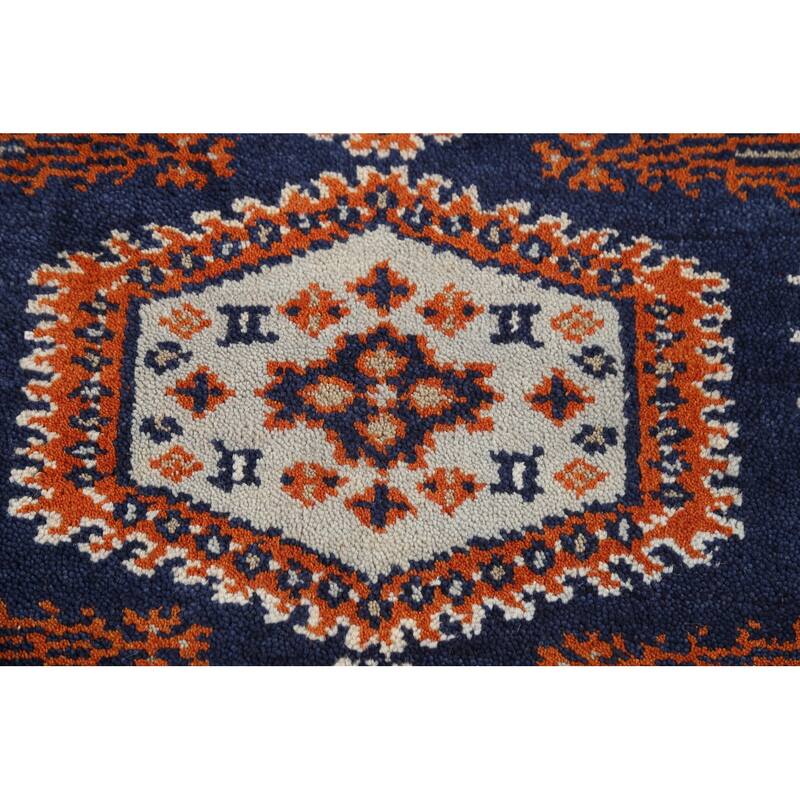 Blue Geometric Viss Oriental Runner Rug Handmade Wool Carpet - 2'7"x 7'10"