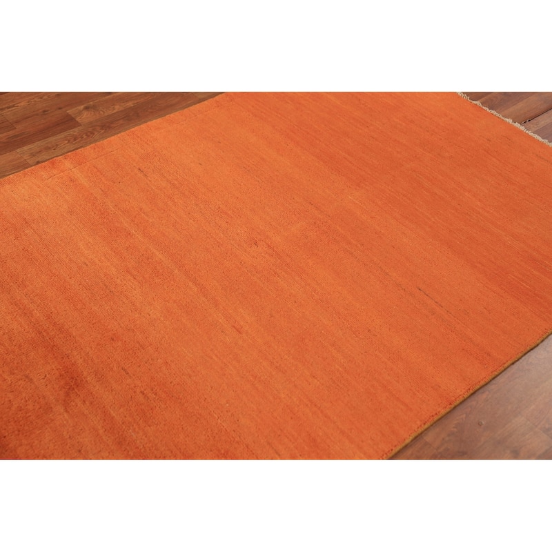 Orange Gabbeh Modern Rug Handmade Oriental Solid Wool Carpet - 3'10" x 5'9"