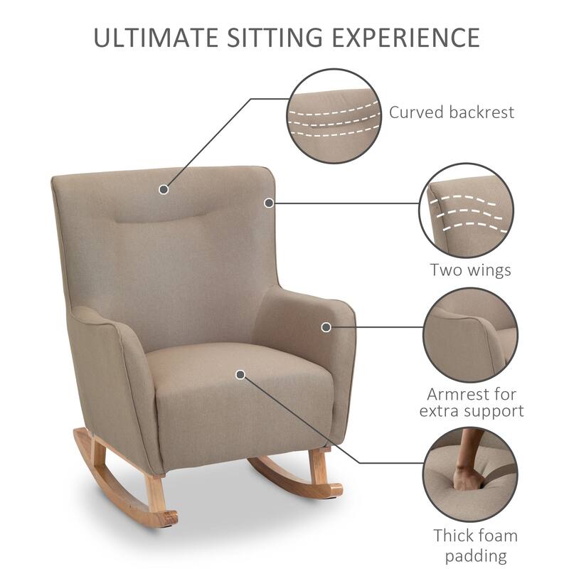 HOMCOM Modern Rocking Sofa Armchair/Lounge Chair with Thick Padding, Winged Back for Living Room, or Bedroom, Greige
