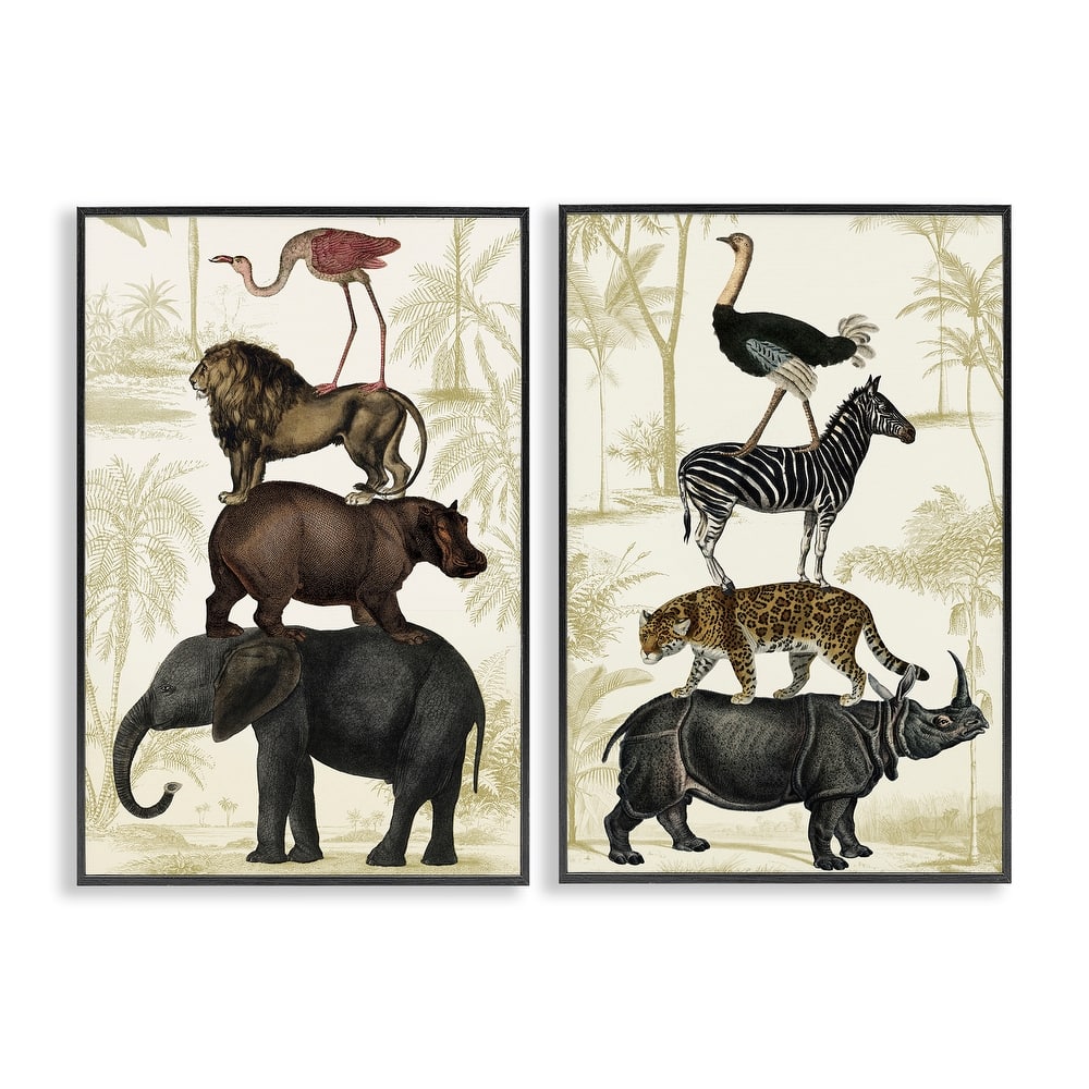 Stupell Stacked Safari Animals Framed Giclee Art Design By Victoria Barnes (Set of 2)
