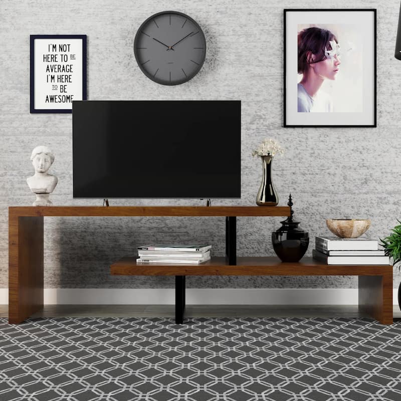 Orford Minimalist Modern MDF Wooden Shelves TV Console Entertainment Stand with Iron Legs Low Maintenance