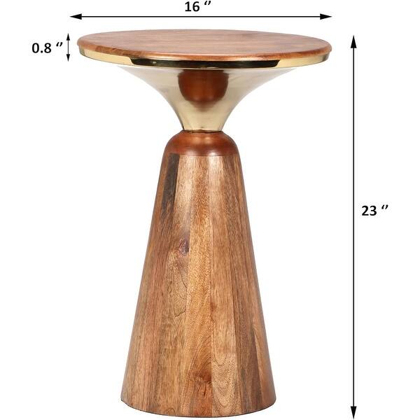 Modern Round Solid Wood Side Table with Metal Base for Living Room or ...