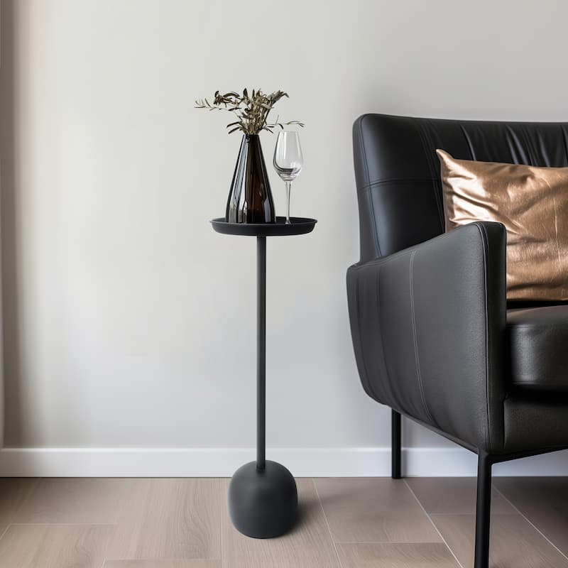 Metal 25"H Drink Table in Black Finish with Round Top Design for Stylish and Functional Living Space Ambiance and