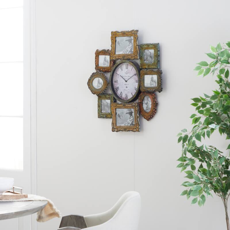 Green Metal 8 Photo Opening Wall Clock - Green
