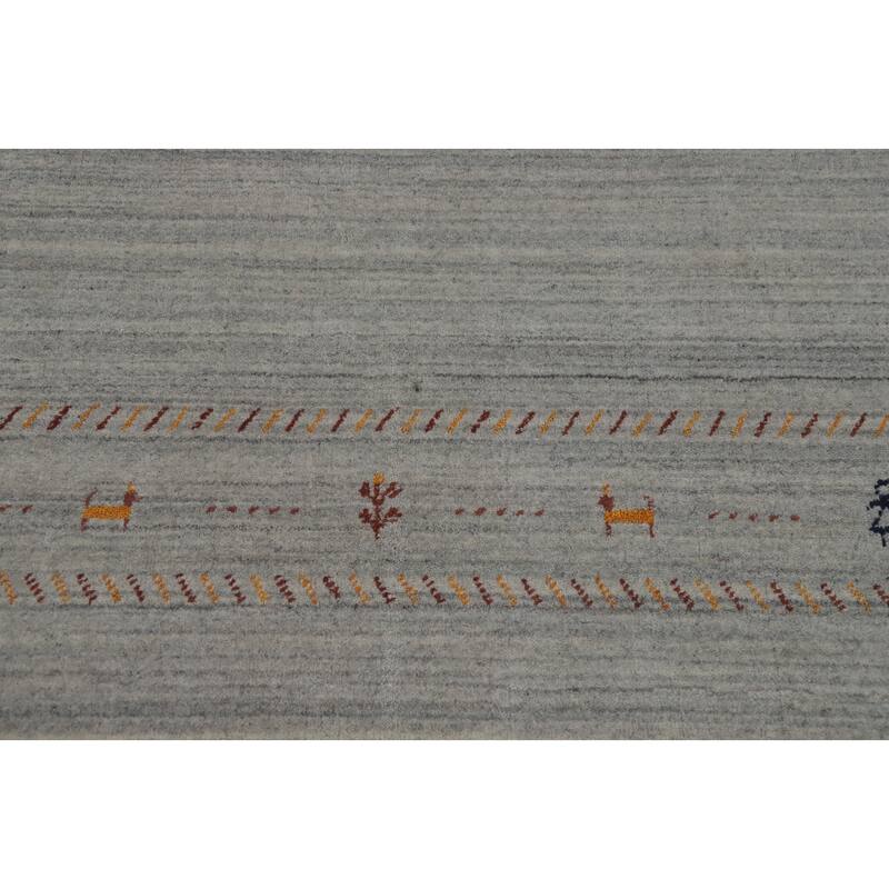 Hand Knotted Oriental 100% Wool Carpet Tribal Animal Pictorial Greys & Charcoal Gabbeh Area Rug - 9' 10'' X 7' 11''