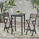 preview thumbnail 2 of 29, Polaris Outdoor 26" Square 3 Piece Wood and Wicker Bar Height Set by Christopher Knight Home Dark Gray