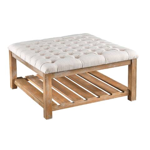Somette Fabric and Wood Accent Cocktail Bench, Toffee Brown/Cream