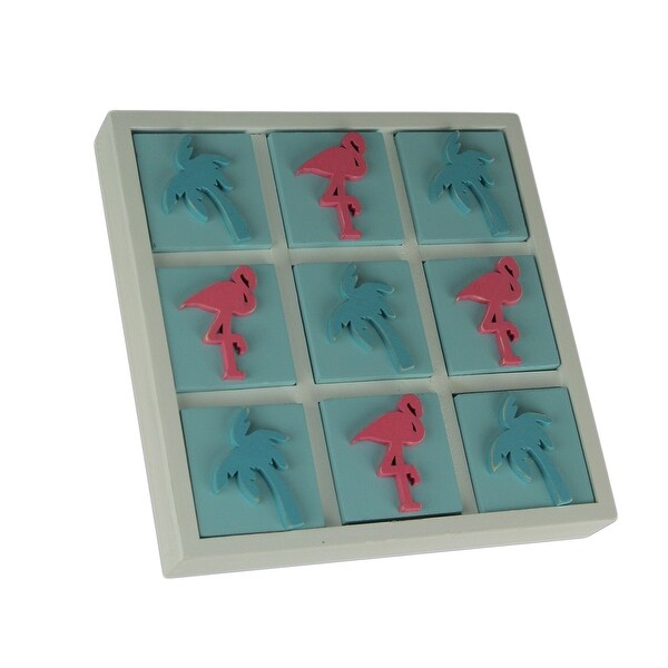 Tropical Flamingo and Palm Tree Tic Tac Toe Game Board - 1.5 X 9 X 9 inches