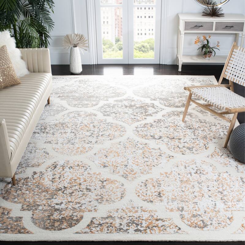 SAFAVIEH Handmade Artistry Pinka Damask Trellis Wool Rug - 4' x 6' - Ivory/Gold