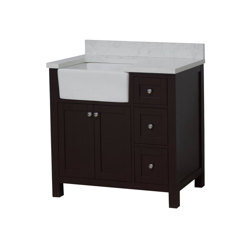 KitchenBathCollection Yorkshire 36" Farmhouse Bathroom Vanity with Engineered Marble Top